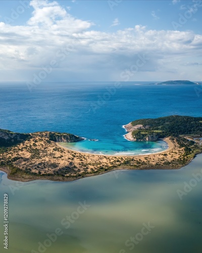 Voidokilia beach with turquoise water drone aerial view photo