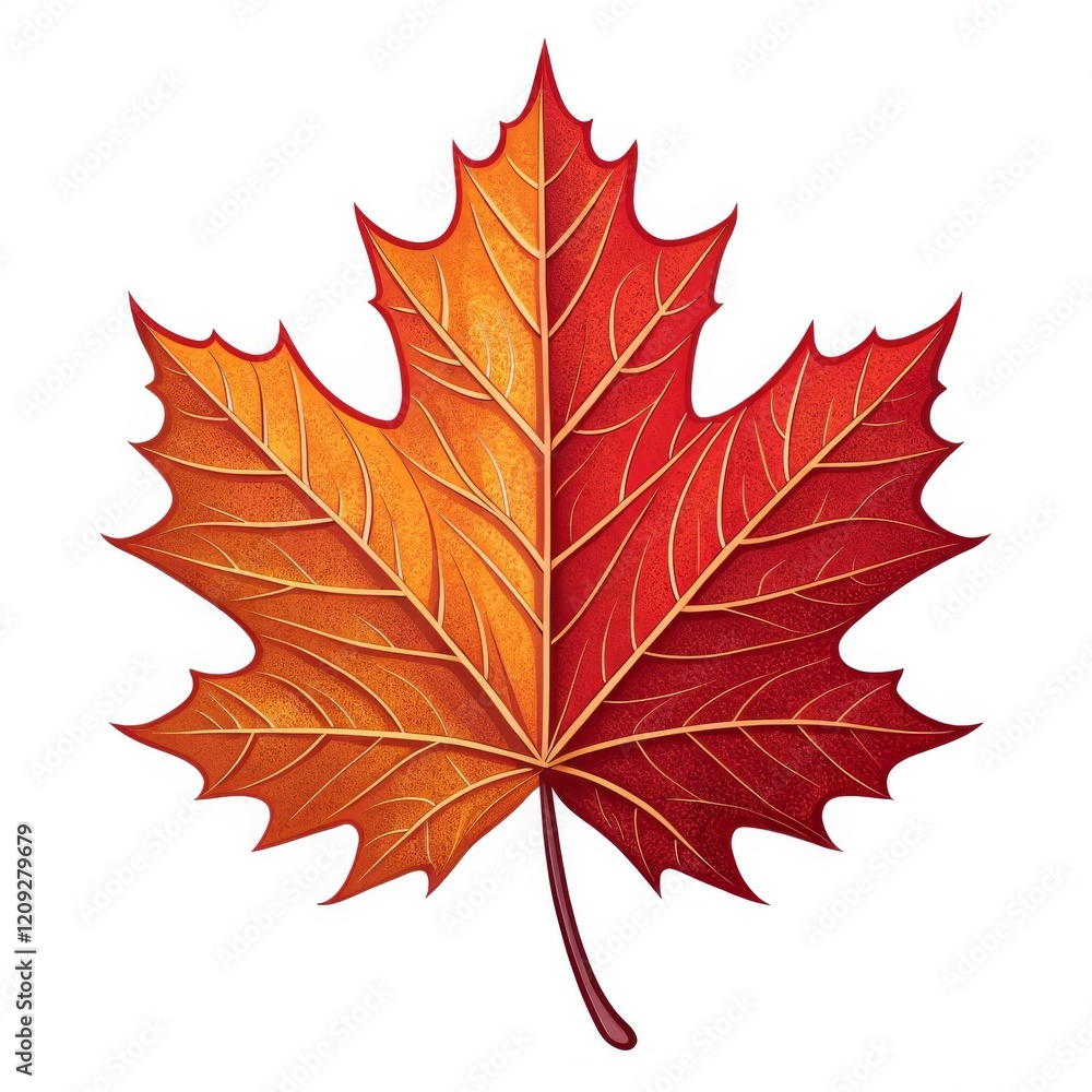 Fototapeta premium Autumn Maple Leaf Half Orange, Half Red Illustration, Vector Graphic, Fall Foliage, Nature Autumn, Maple leaf