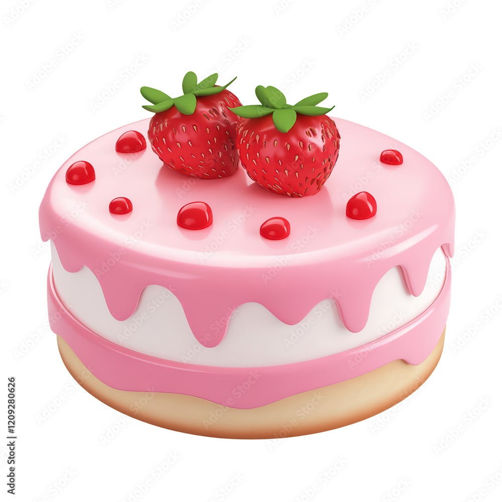 3d strawberry cake with cream. Isolated on transparent background, png. 3d strawberry cake with cream. Isolated on transparent background, png.