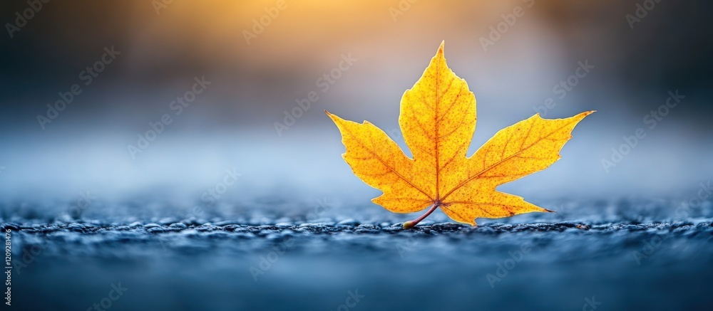 Obraz premium Single yellow maple leaf on textured ground.