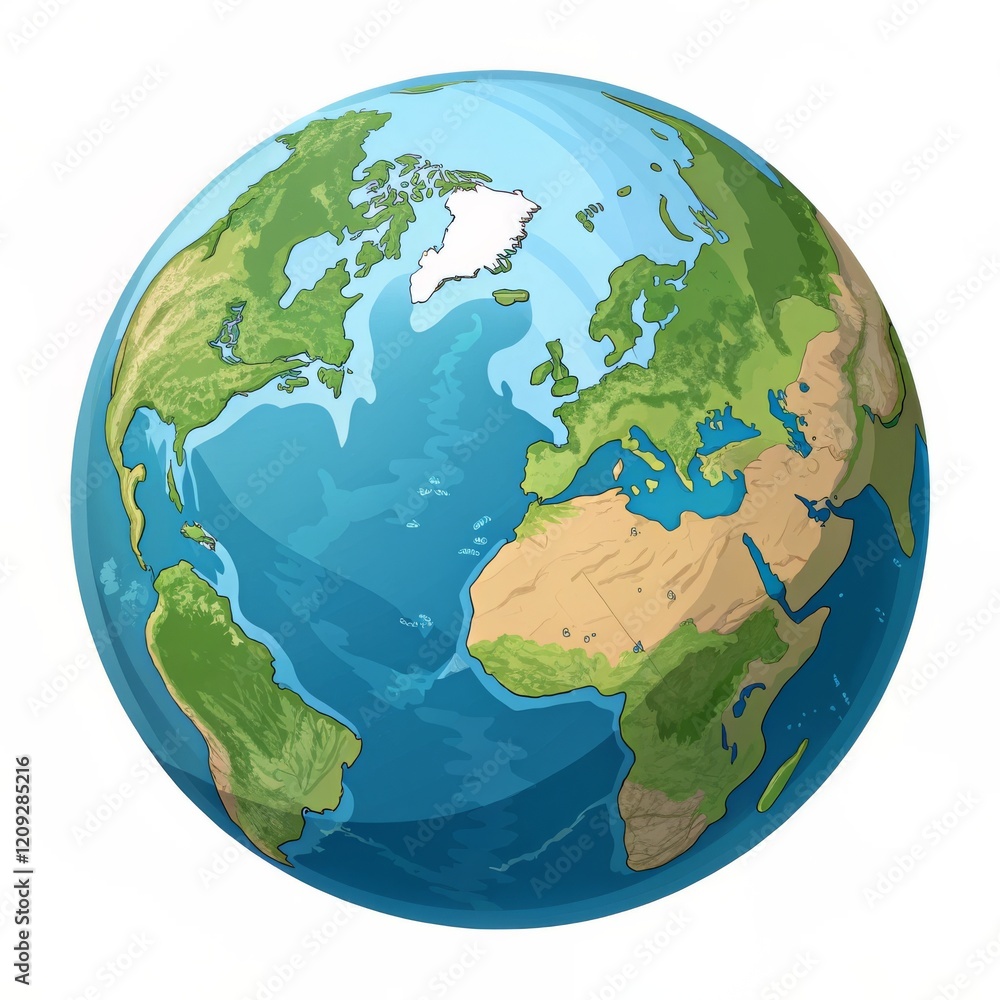 Naklejka premium Stylized Earth Globe Illustration Cartoon Composition, World Map Image, Global Concept, Earth Day Earth, Globe