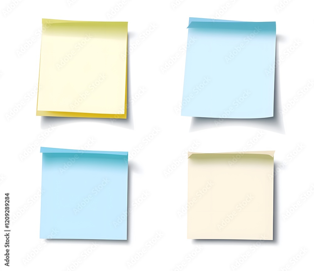 Four Blank Sticky Notes in Yellow and Blue Four Blank Sticky Notes in Yellow and Blue