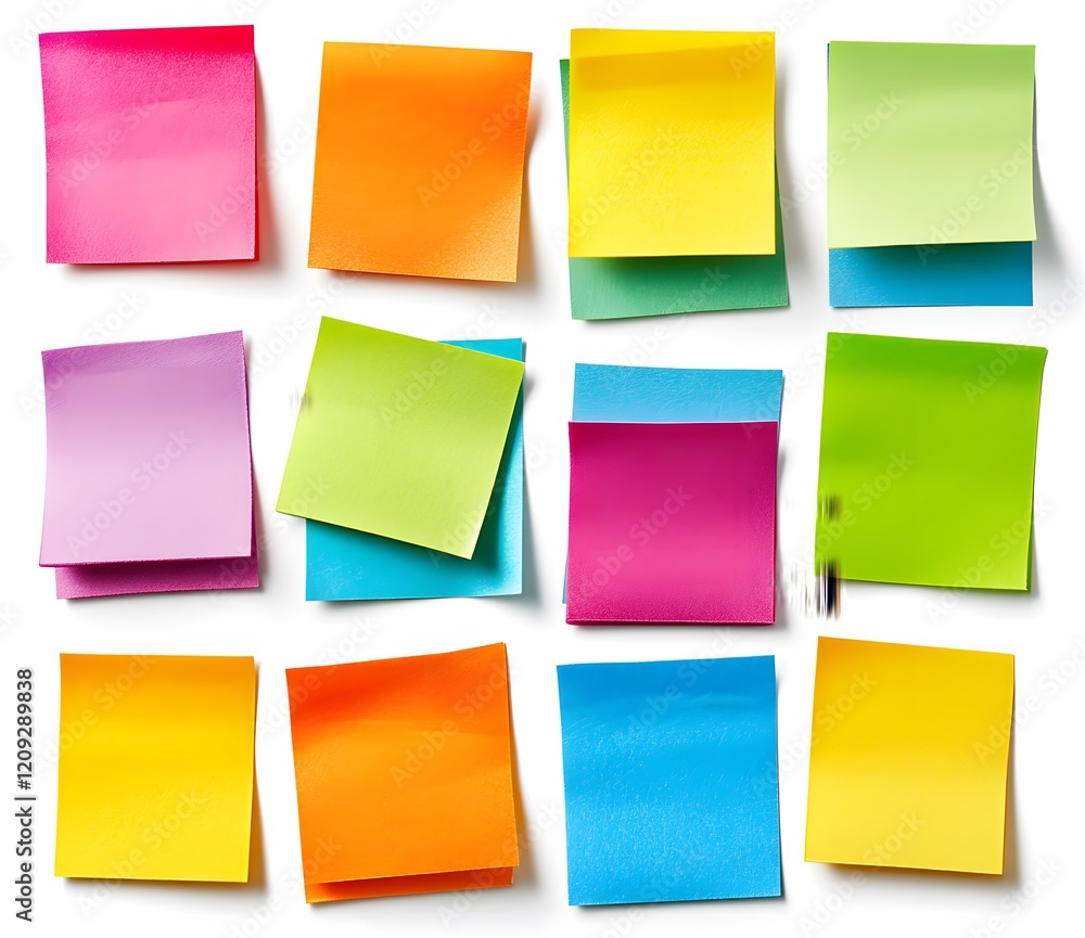 Fototapeta premium Colorful Sticky Notes Arranged on White Background