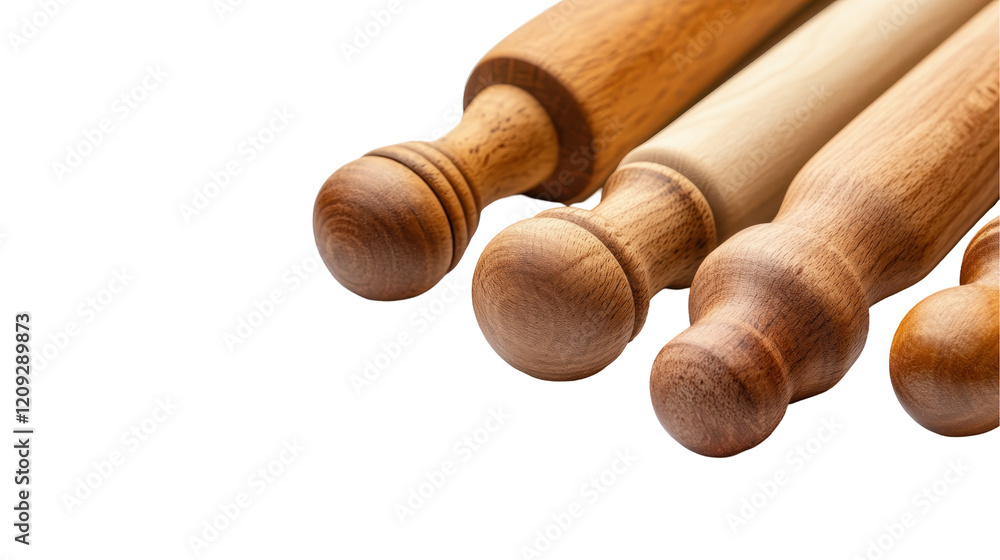 Collection of beautiful wooden rolling pins for baking and cooking activities. transparent background Collection of beautiful wooden rolling pins for baking and cooking activities. transparent background