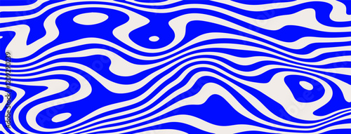 Blue wave background. Abstract water ripple texture. Vector psychedelic wavy line pattern. Retro marine theme trippy navy illustration. Summer sea blue funky fluid swirl backdrop. Milk yoghurt bg