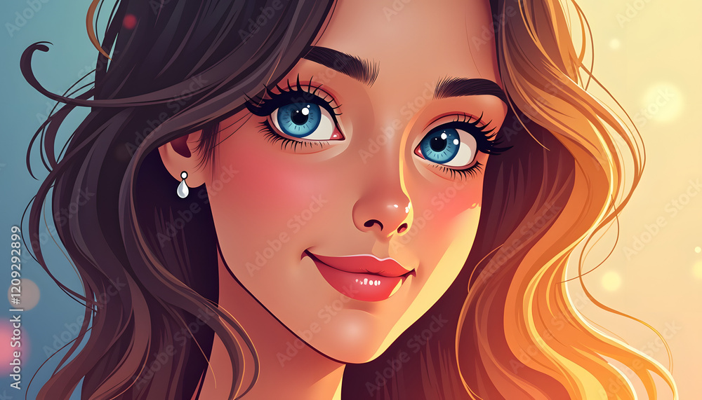 Photorealistic close-up of a smiling young blue-eyed European woman Photorealistic close-up of a smiling young blue-eyed European woman