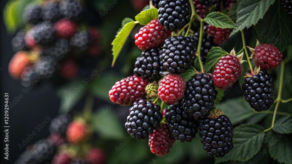 Close-up Composition of Ripe Black and Red Blackberries on Vine, Nature Photography, Fruit, Berry Blackberry, Fruit Photography Close-up Composition of Ripe Black and Red Blackberries on Vine, Nature Photography, Fruit, Berry Blackberry, Fruit Photography
