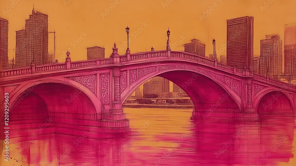 Naklejka premium Cityscape Bridge Archway Urban Architecture Design