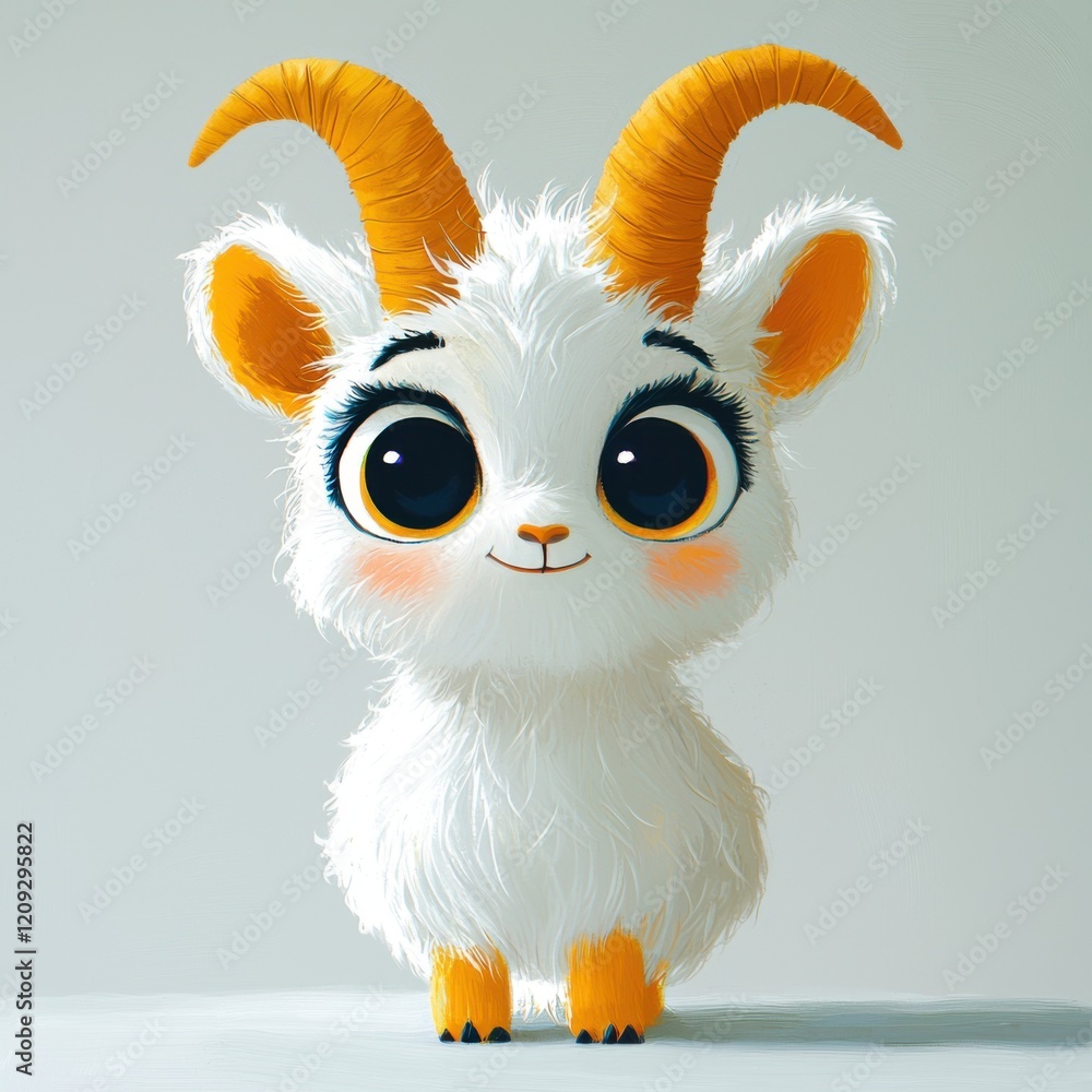 Fototapeta premium Cute and Playful Cartoon Goat Character with Big Eyes and Soft Fur
