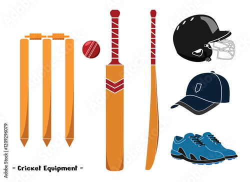 cricket equipment set design, in color style, editable vector eps 10.	
