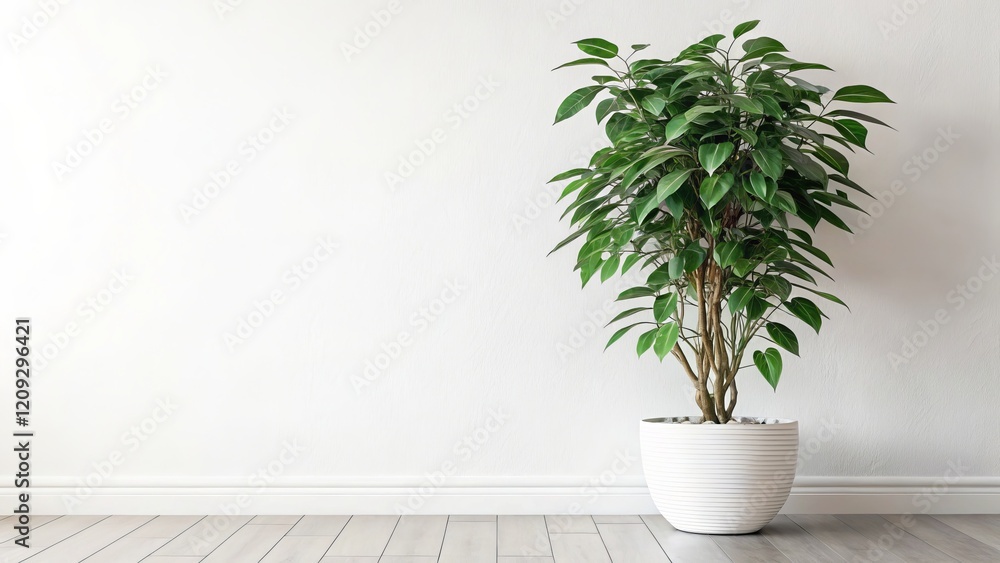Fototapeta premium Minimalist Plant in White Pot Interior Design Mockup, Plant in White Pot, Home Decor Home Decor, Interior Design