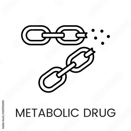 A breaking chain icon in vector, representing drug interaction or metabolic disruptions, with an editable stroke