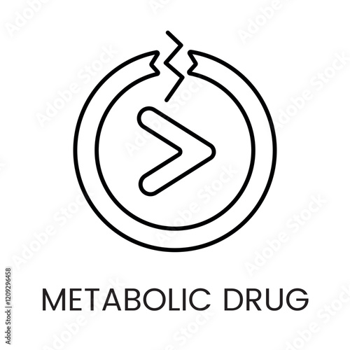 A broken circular icon in vector, symbolizing metabolic disruptions or drug side effects, with an editable stroke