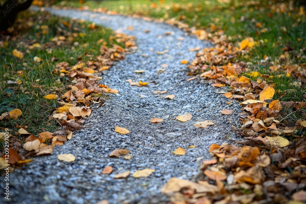 Autumnal Path Fallen Leaves on Gravel Walkway