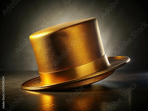 Elegant Golden Top Hat on Dark Background with Copy Space photo