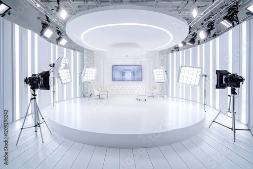 A photo studio brimming with lights and lighting equipment, perfect for professional photographers and enthusiasts of studio photography