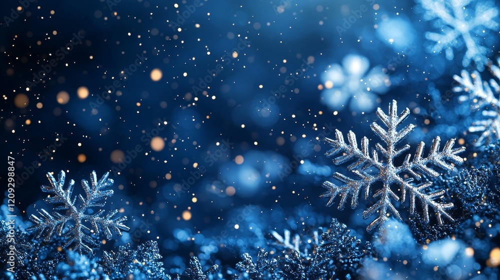 Winter wonderland snowflakes dancing in the air enchanting night scene magical blue atmosphere Winter wonderland snowflakes dancing in the air enchanting night scene magical blue atmosphere