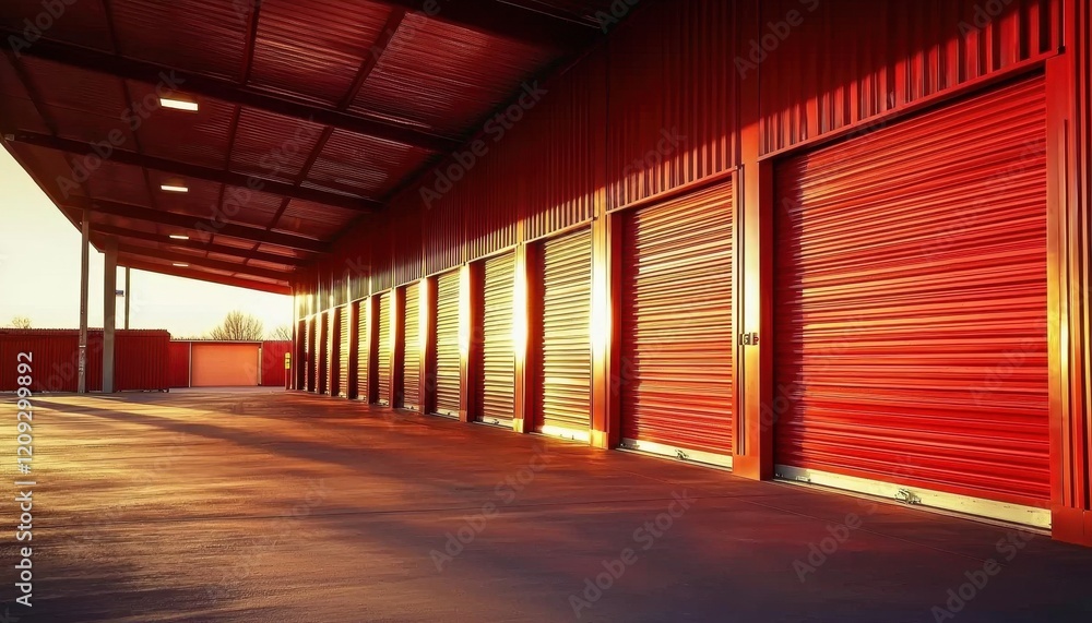 Modern storage facility featuring sleek, clean design and red doors. Modern storage facility featuring sleek, clean design and red doors.