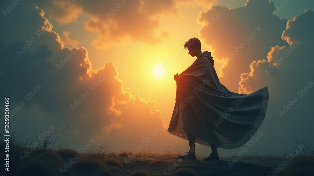 A figure shedding a heavy, dark cloak as the sun rises in the background, symbolizing relief and new beginnings after depression, bathed in light. A figure shedding a heavy, dark cloak as the sun rises in the background, symbolizing relief and new beginnings after depression, bathed in light.