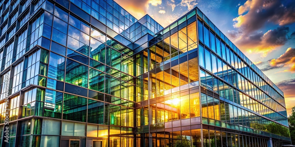Fototapeta premium Modern Glass Building Exterior, Architectural Detail, JPEG Image
