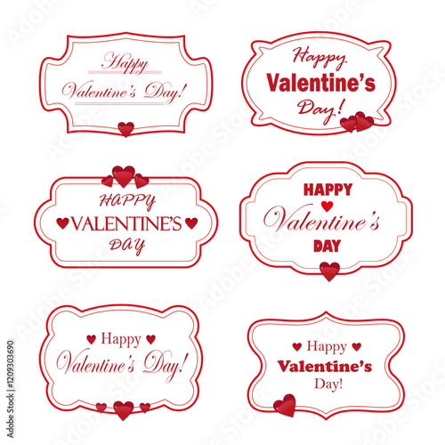 Love banners set, stickers with Valentine's Day greeting, congratulations. Red frame with heart.
