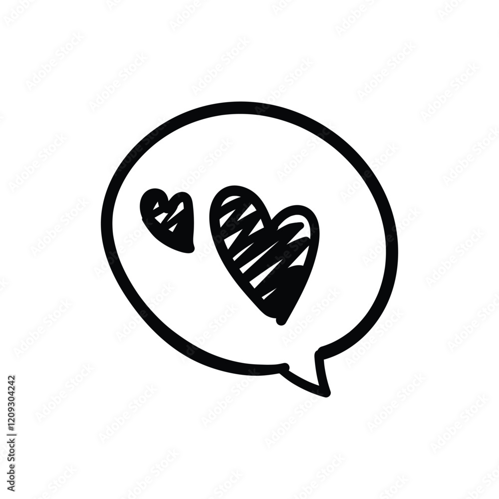 Doodle of speech bubble with hearts. Perfect for love, romance, messages, communication, and cute designs. Doodle of speech bubble with hearts. Perfect for love, romance, messages, communication, and cute designs.