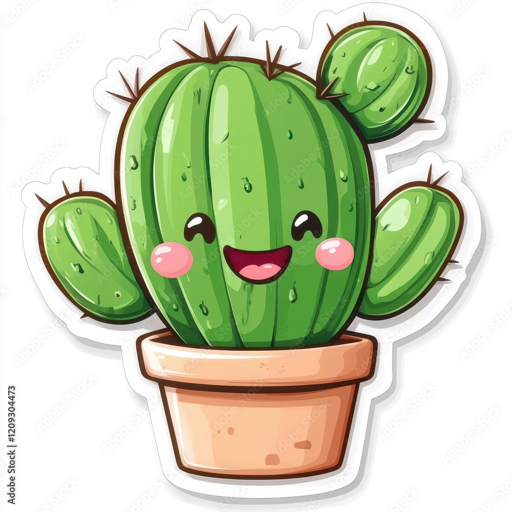 Cute cartoon cactus in a pot with a happy face Cute cartoon cactus in a pot with a happy face