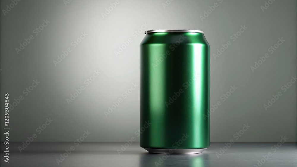 A Single Emerald Green Aluminum Can on a Smooth Surface with Subtle Lighting A Single Emerald Green Aluminum Can on a Smooth Surface with Subtle Lighting