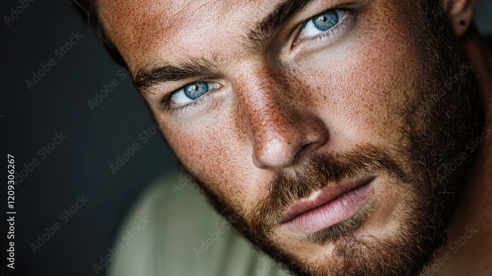 Extreme Close-Up of a Rugged Handsome Man with Intense Details and Professional Lighting Extreme Close-Up of a Rugged Handsome Man with Intense Details and Professional Lighting