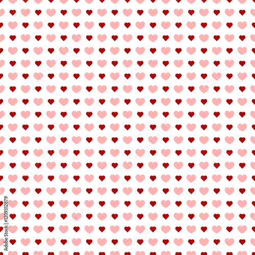 Seamless Pattern of Pink and Red Hearts for Valentine's Day