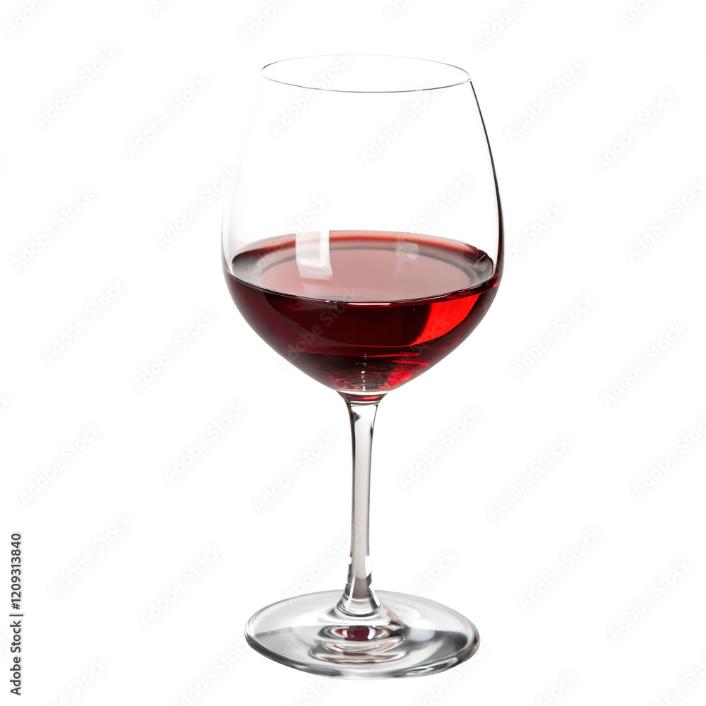 A wine glass filled halfway with red wine, isolated on a transparent background A wine glass filled halfway with red wine, isolated on a transparent background