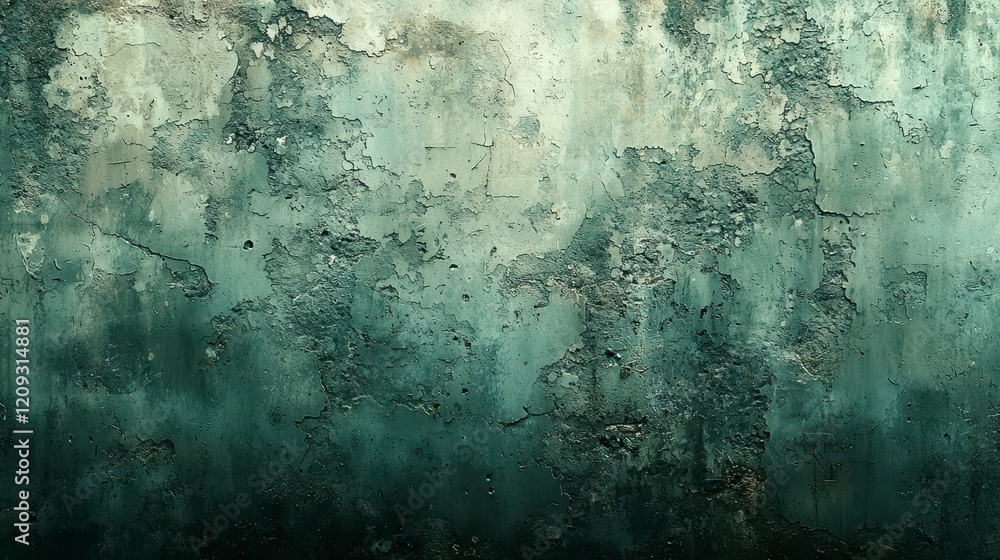Fototapeta premium Weathered teal and beige textured wall.