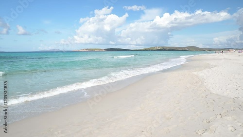 The long and beautiful white sand beach of Is Arenas Biancas, Teulada, Italy photo