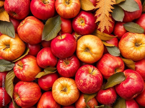 Vibrant and playful pattern of apples in various colors and sizes, texture, decoration photo