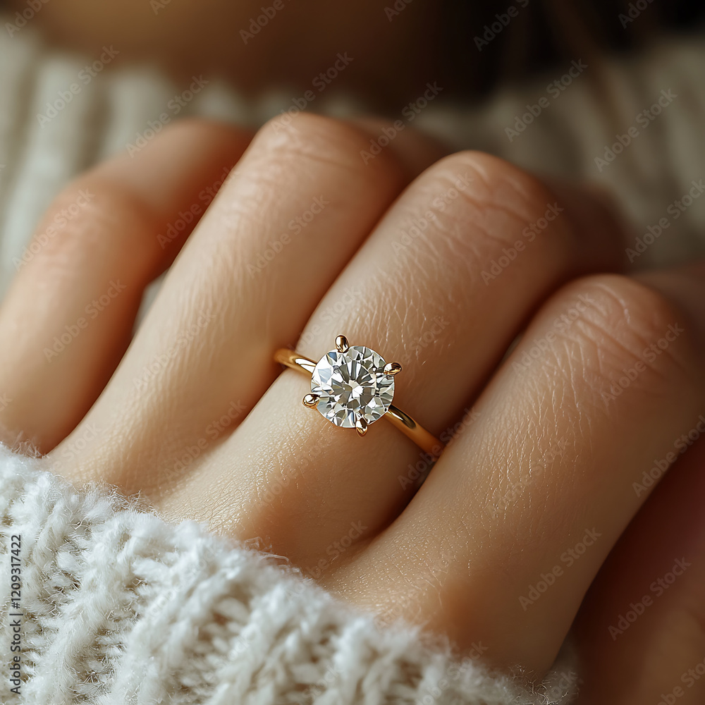 stunning solitaire ring featuring three carat diamond set in yellow gold, elegantly displayed on hand with cozy knit sweater. This piece radiates timeless beauty and sophistication stunning solitaire ring featuring three carat diamond set in yellow gold, elegantly displayed on hand with cozy knit sweater. This piece radiates timeless beauty and sophistication