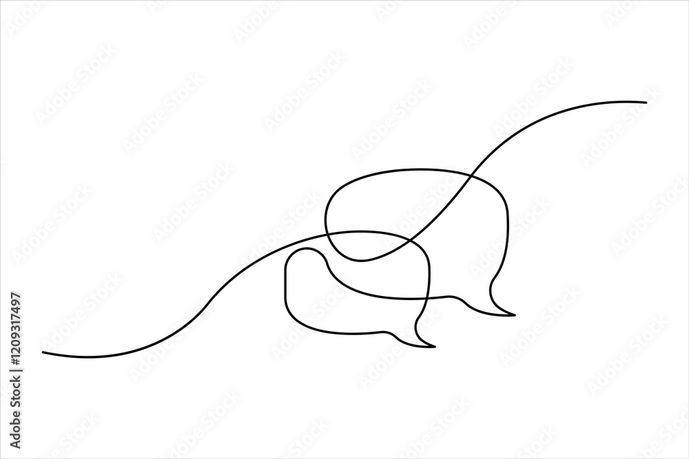 One continuous line drawing of speech bubble square shaped chat cloud and thought dialogue design One continuous line drawing of speech bubble square shaped chat cloud and thought dialogue design