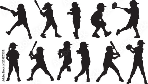 Kids baseball silhouettes
