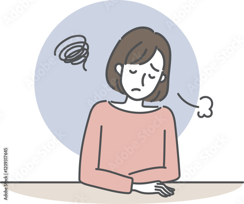悩みため息をつく女性イラスト素材