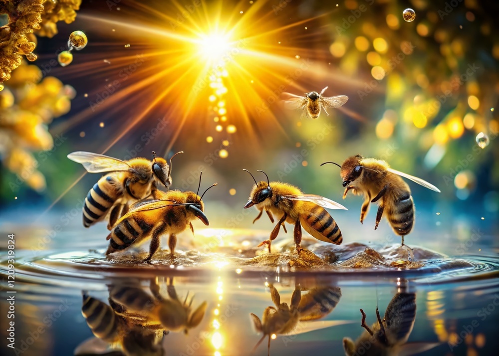 Bees Cooling Down: Surreal Summer Heatwave Escape Bees Cooling Down: Surreal Summer Heatwave Escape