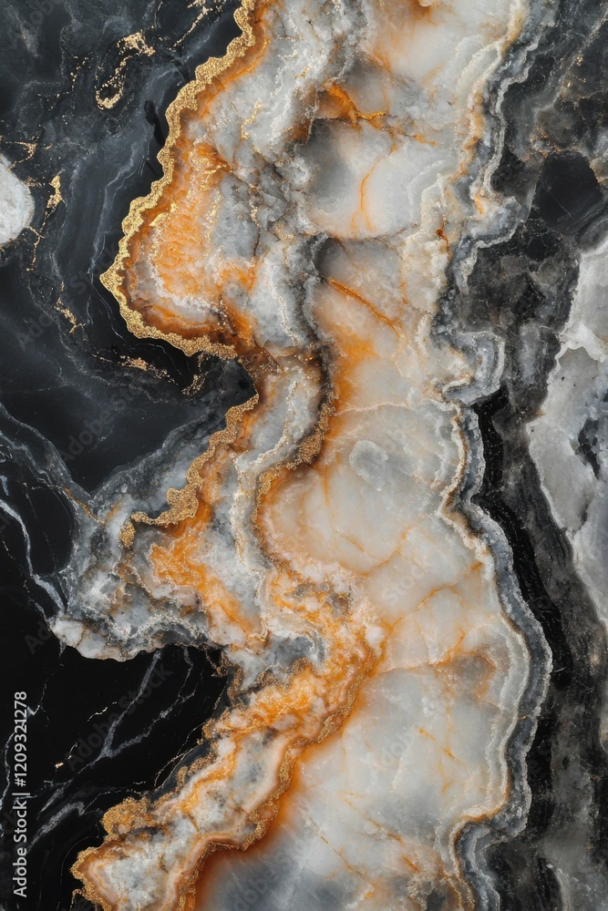 Obraz premium Abstract Onyx Marble Texture: Black, Gold, and White Swirls
