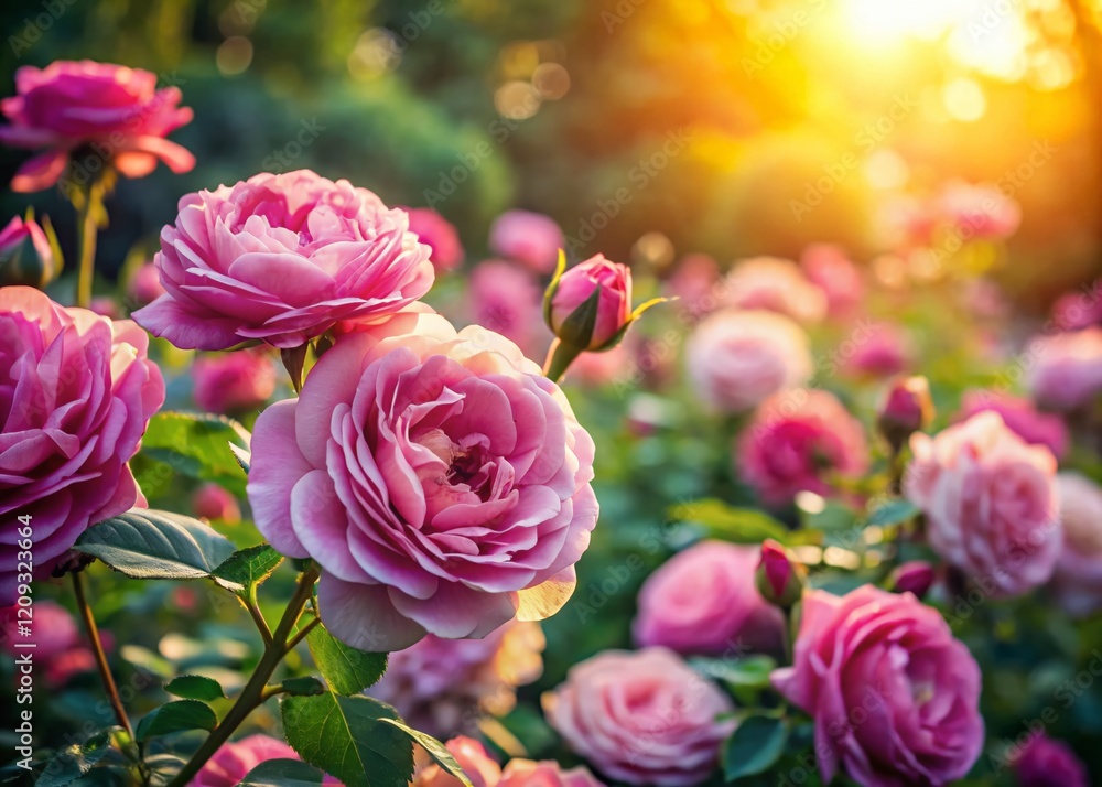 Blooming Pink Roses in a Lush Garden - Beautiful Spring Flowers Blooming Pink Roses in a Lush Garden - Beautiful Spring Flowers