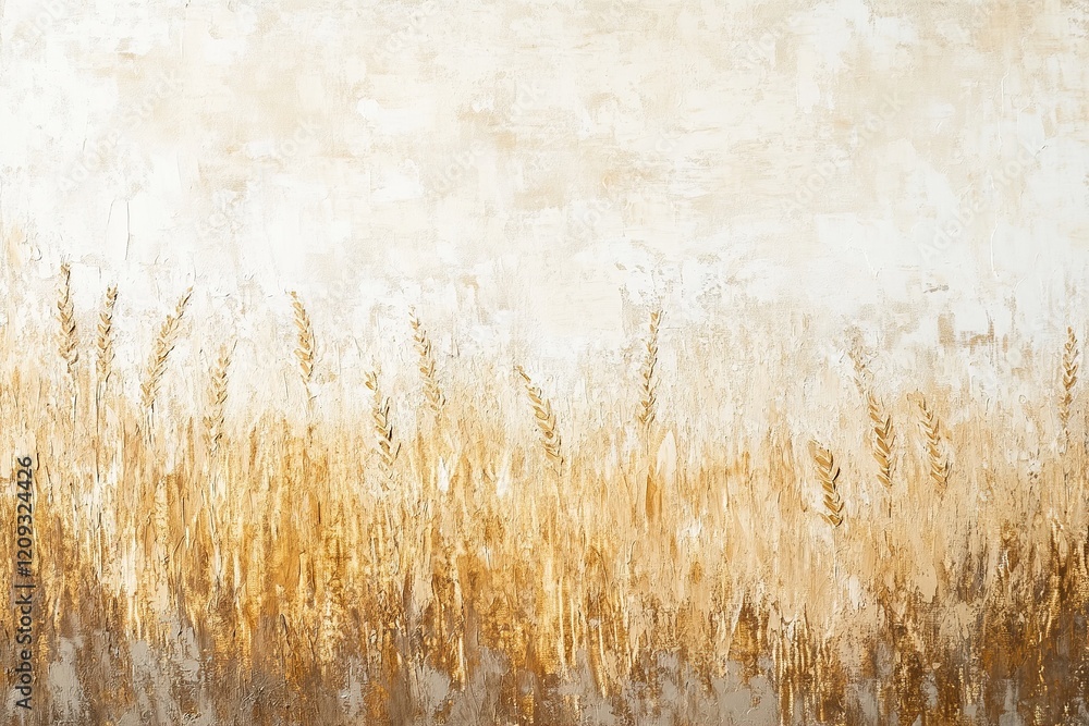Experience a tranquil representation of wheat fields through abstract structural acrylic painting, showcasing rich textures in warm beige, gold, and taupe hues Experience a tranquil representation of wheat fields through abstract structural acrylic painting, showcasing rich textures in warm beige, gold, and taupe hues
