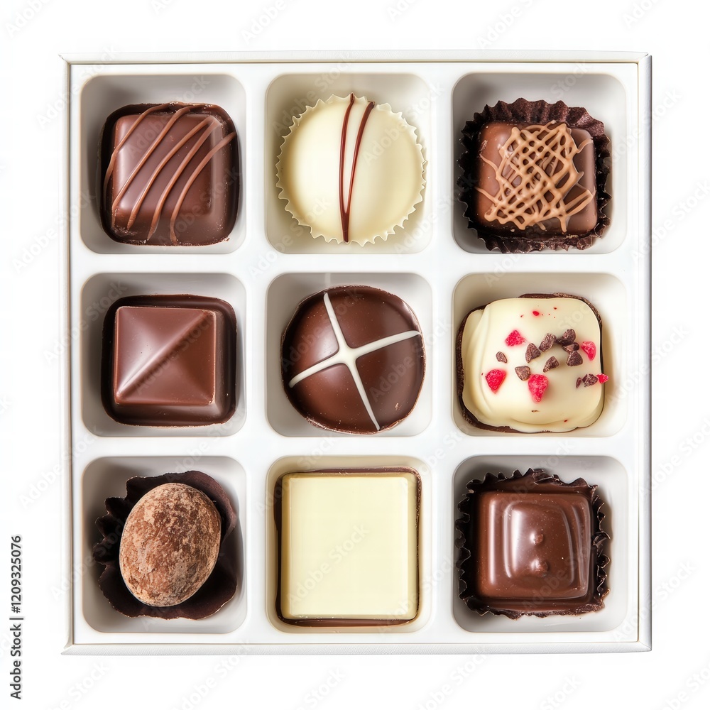 A mouthwatering array of luxurious chocolates, beautifully arranged in a box, perfect for gifting or indulgence. A mouthwatering array of luxurious chocolates, beautifully arranged in a box, perfect for gifting or indulgence.