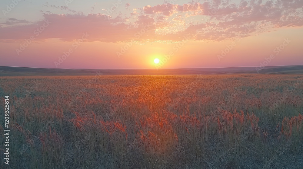 Fototapeta premium A serene sunset over a golden field, evoking tranquility and natural beauty.