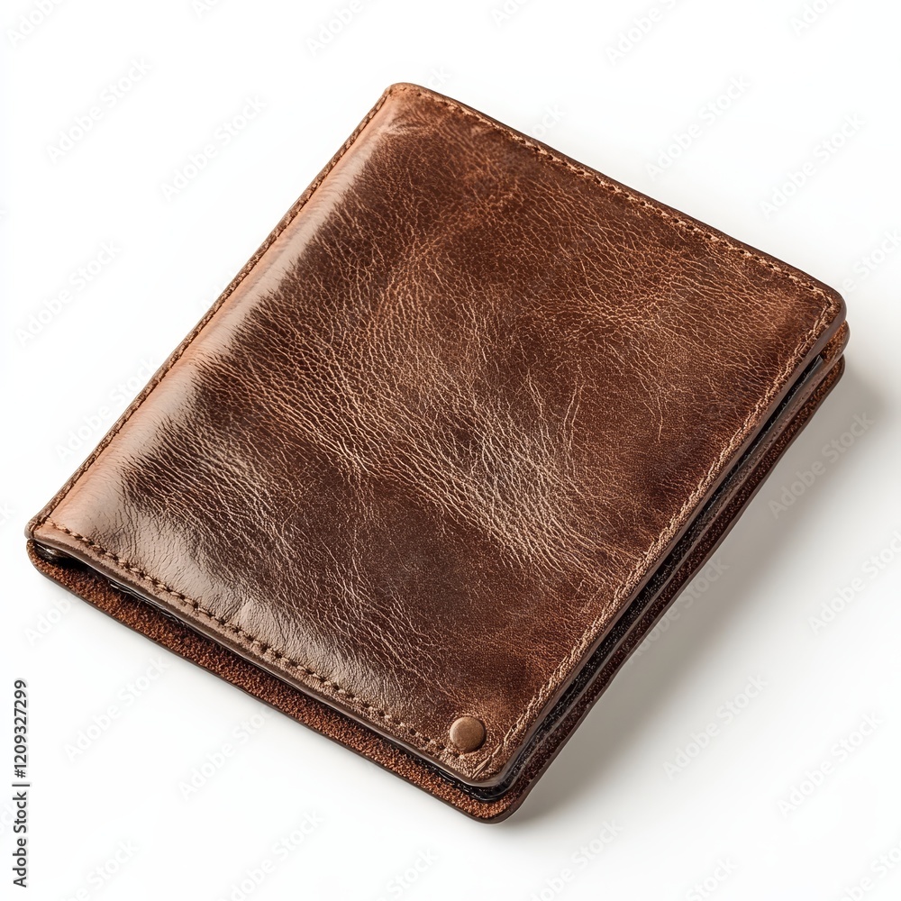 Brown leather wallet, closed, isolated on white background. Brown leather wallet, closed, isolated on white background.