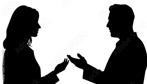 Silhouetted couple communicating against a white background