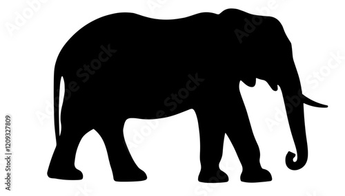 Elephant silhouette walking on white background