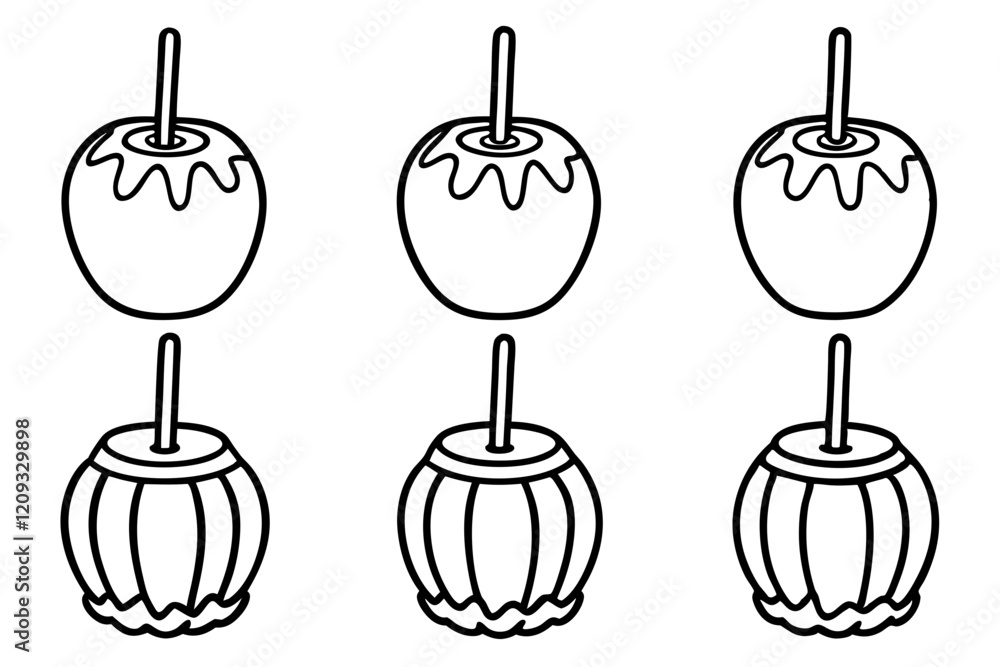 Obraz premium Caramel Apple Monoline Icon Set