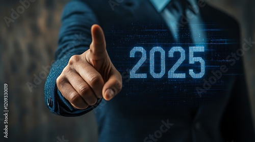 Wallpaper Mural A businessman pointing at a virtual target with text 2025, 2025 business Torontodigital.ca