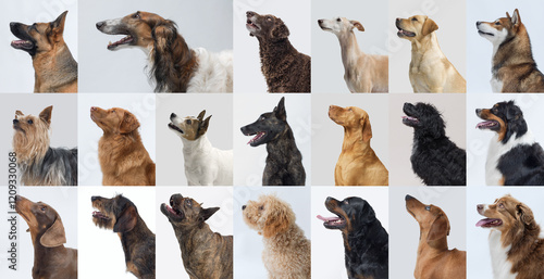 Photography Collection of various dogs portraits, profile view